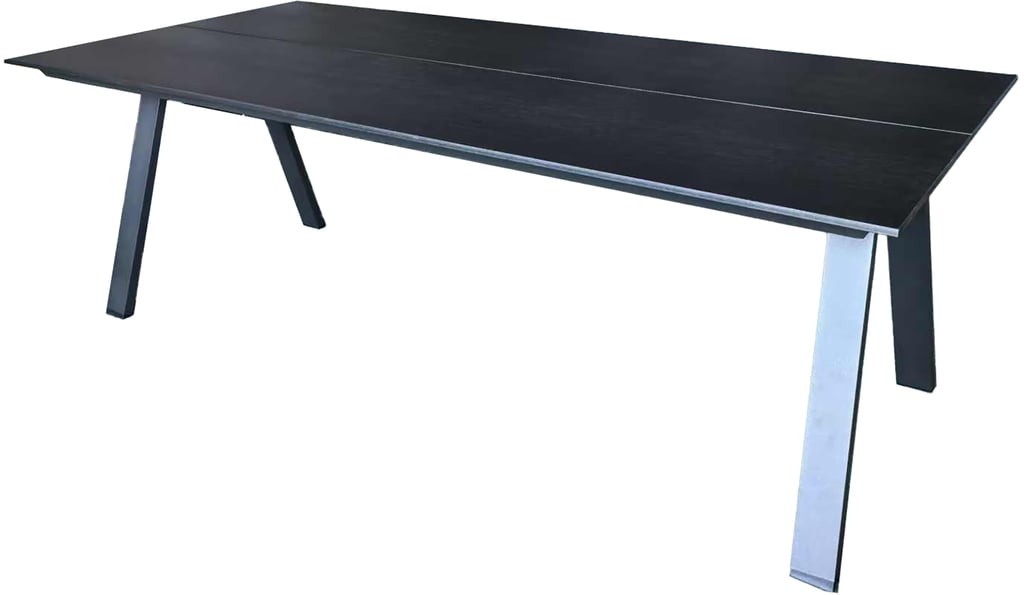 Messina ruokapöytä 220x100 musta: Tyylikäs musta ruokapöytä ulkokäyttöön, 220x100 cm, alumiinia ja nonwood-materiaalia. Sopii täydellisesti terassille ja puutarhaan.