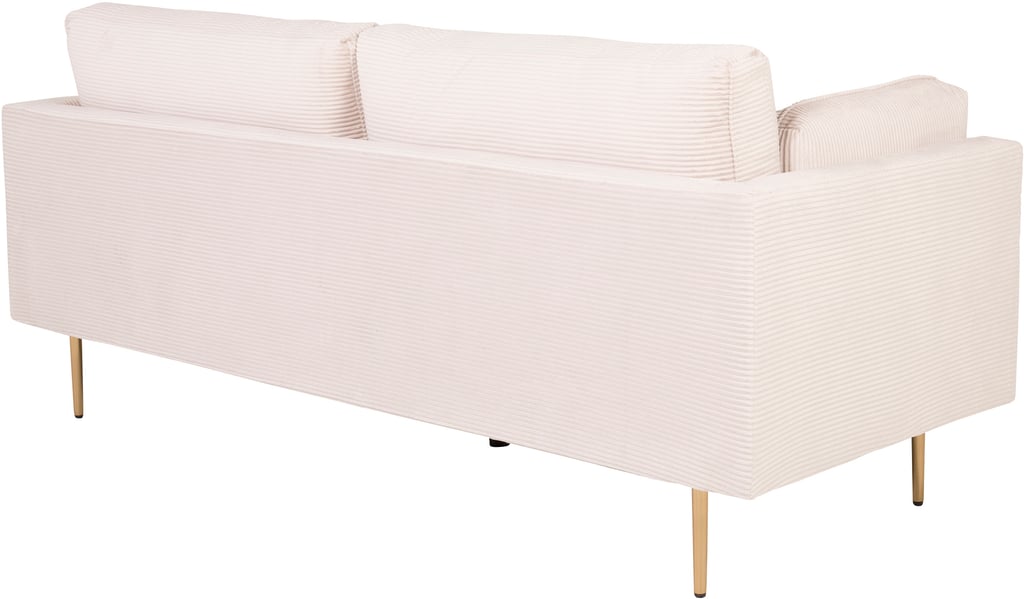 Boom 3-ist. sohva beige vakosametti: Tyylikäs beige 3-istuttava sohva, jossa raikkaat raidat ja pehmeä vakosametti. Täydellinen lisä olohuoneeseen, mukavuus ja design yhdistyvät.
