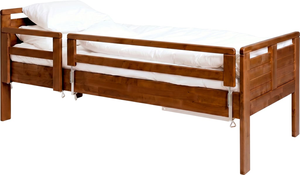 Seniori sänky 90x200 nousutuella & turvalaidalla, pähkinä (reunan korkeus 49cm)