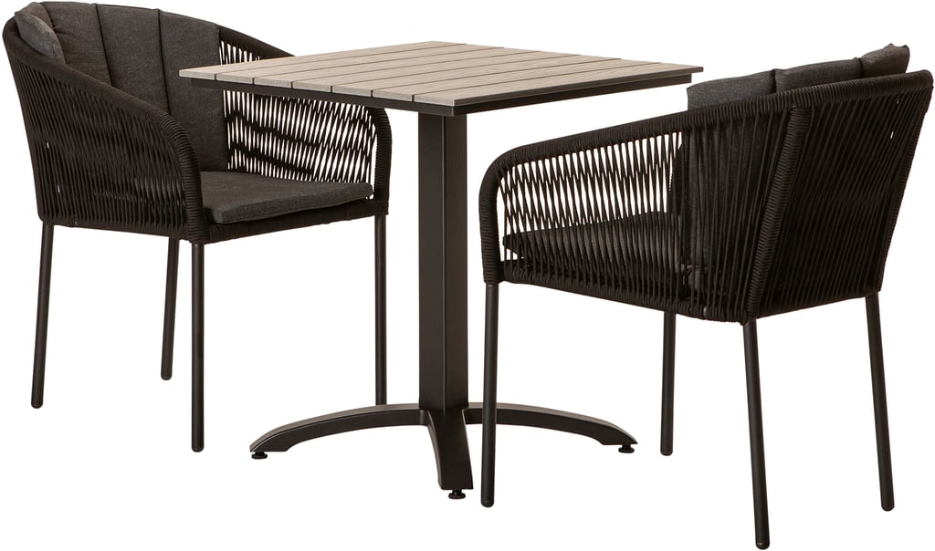 Dakota & Victoria ruokailuryhmä 70x70 kahdelle, musta/vaaleanharmaa