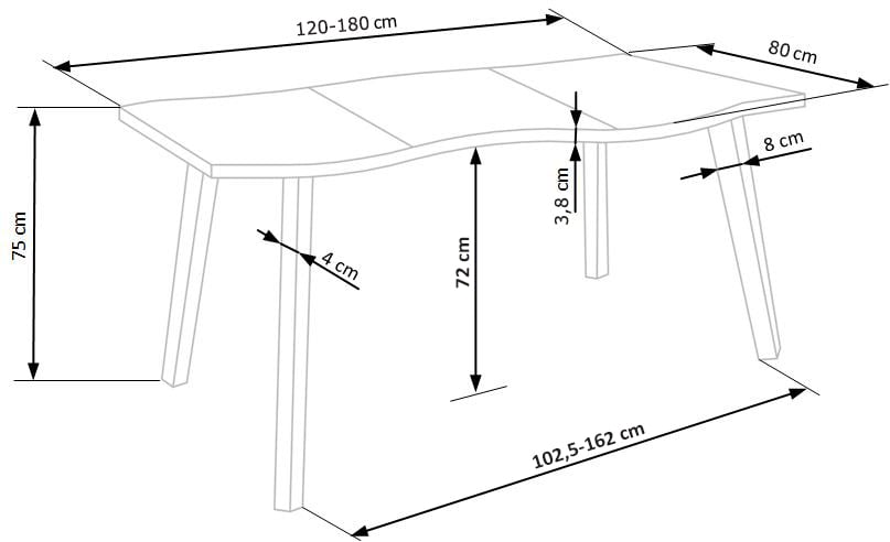 Sola ruokapöytä jatkettava 120-180cm, natural tammi (mdf) / musta