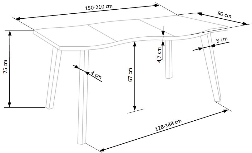 Sola ruokapöytä jatkettava 150-210cm, natural tammi (mdf) / musta