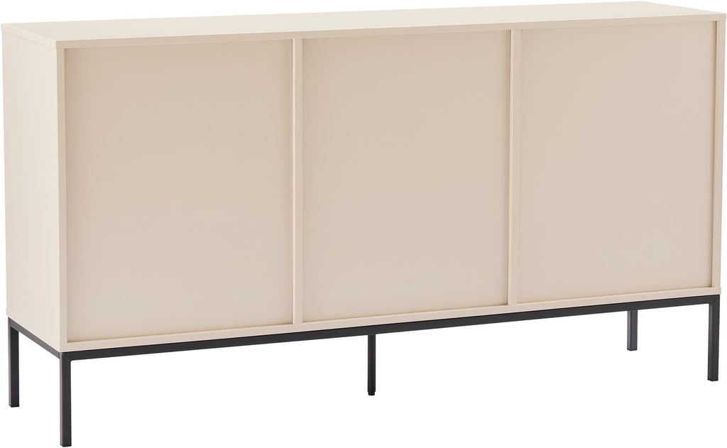 Caisa senkki leveä beige: Moderni greige-senkki olohuoneeseen, tarjoaa tyylikkään säilytysratkaisun. Sopii täydellisesti televisiotasoksi tai koriste-esineiden esille tuomiseen.