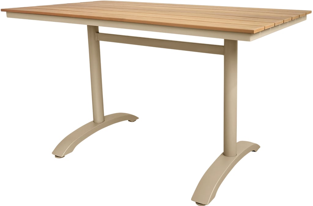 Albury ruokapöytä 130x70 taupe alumiini / tiikki easywood: Tyylikäs Albury ulkoruokapöytä, 130x70 cm, taupe alumiinia ja tiikkiä. Erinomainen valinta terassille tai parvekkeelle. Kestävä ja moderni muotoilu.