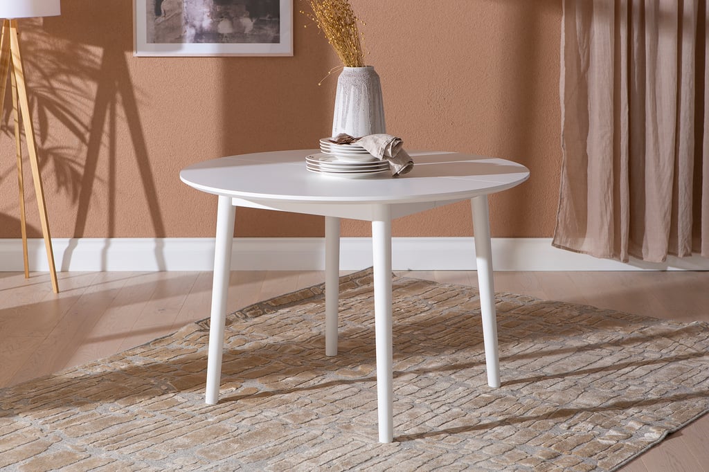Pinja jatkettava ruokapöytä pyöreä 110+45cm valkoinen