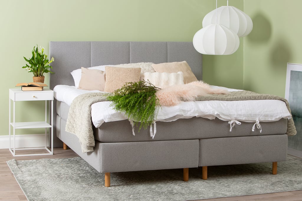 Unelle 400 jenkkisänky 160x200cm, 7-vyöhyke pussijousitus, medium/medium, vaaleanharmaa (sis. päädyn)