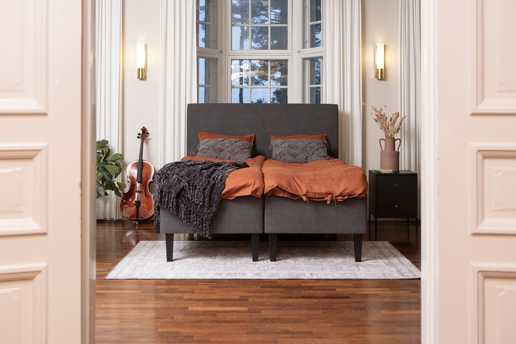 Moon Gold runkopatjasetti 160x200 pocket + Moon Gold Luxus petauspatja + Moon Bronze pääty, antrasiitti