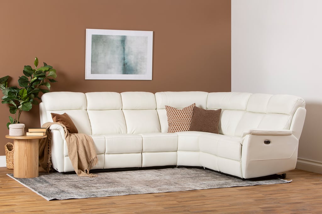 Loungea Colorado recliner-kulmasohva 3K2/2K3, puhdas valkoinen nahka/keinonahka