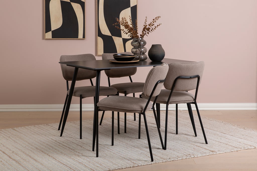 Kadri ruokailuryhmä 120x80cm neljälle, tumma keraamien kansi / beige kangastuoli