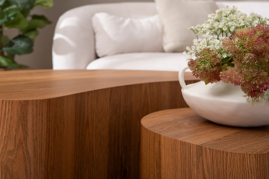 Island sarjapöytä 90x60x40 + 60x40x33 american walnut: Tyylikäs sohvapöytä, joka yhdistää käytännöllisyyden ja estetiikan. Sopii täydellisesti olohuoneen säilytykseen ja sisustukseen.