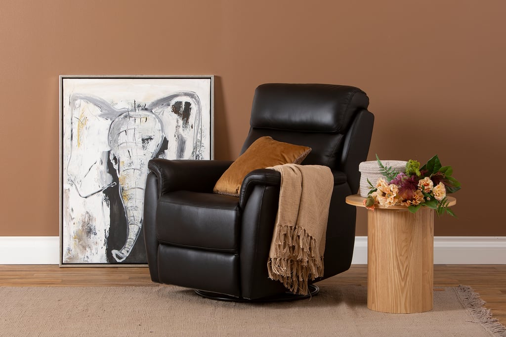 Loungea Colorado recliner-tuoli keinuva/pyörivä, musta nahka/keinonahka