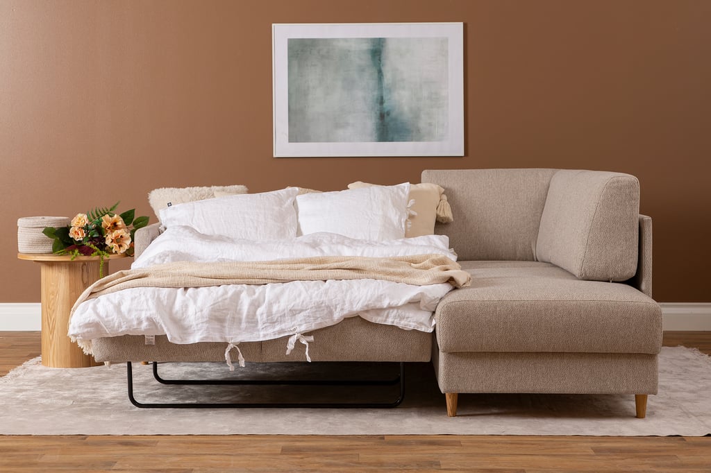 Nobe avokulmavuodesohva oikea, beige, saarni jalka