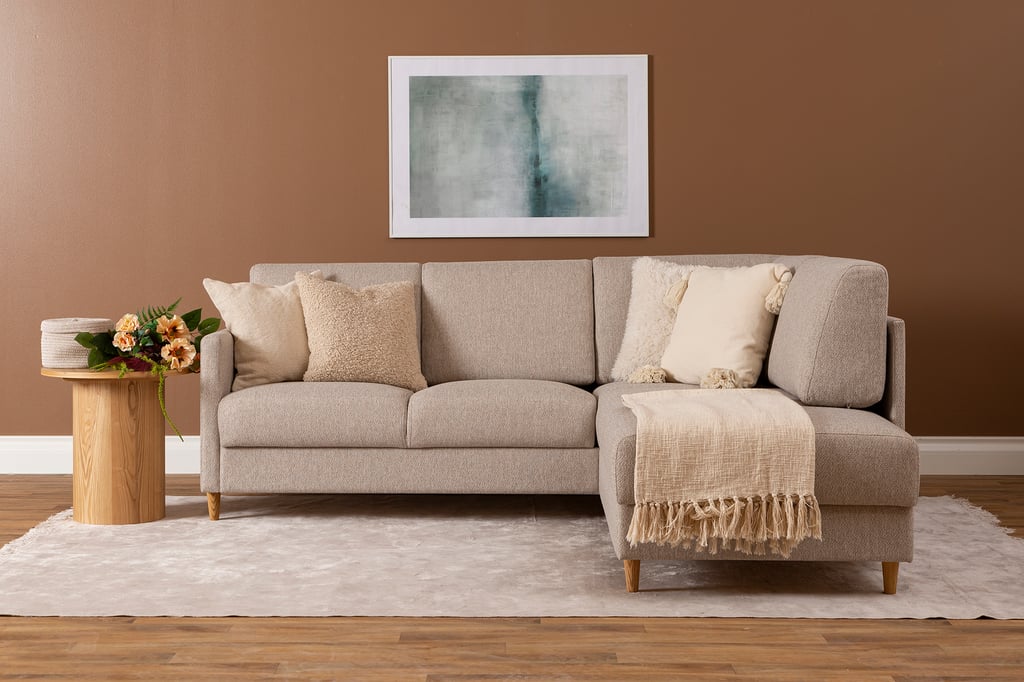 Nobe avokulmavuodesohva oikea, beige, saarni jalka