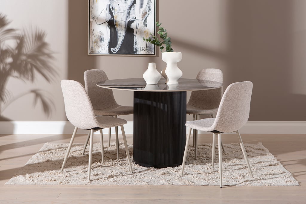 Kalida & Maria ruokailuryhmä pyöreä 120cm neljälle, musta/beige