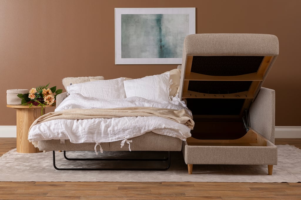 Nobe avokulmavuodesohva oikea, beige, saarni jalka