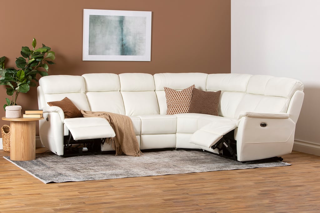 Loungea Colorado recliner-kulmasohva 3K2/2K3, puhdas valkoinen nahka/keinonahka
