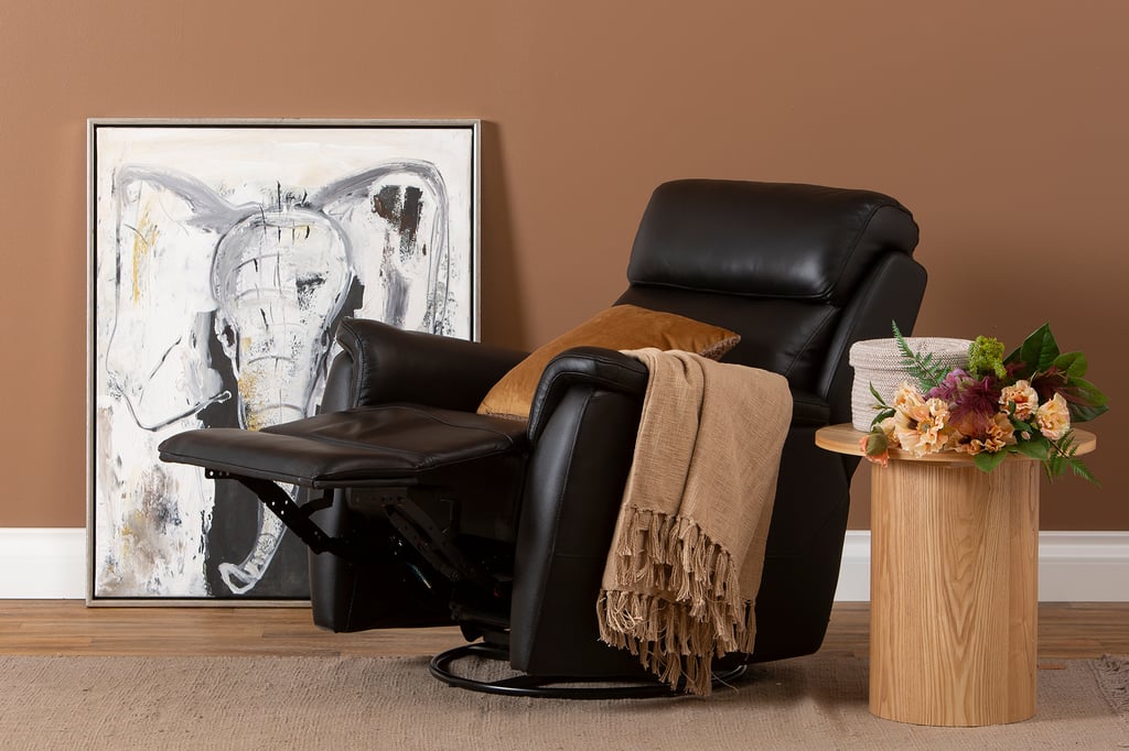 Loungea Colorado recliner-tuoli keinuva/pyörivä, musta nahka/keinonahka