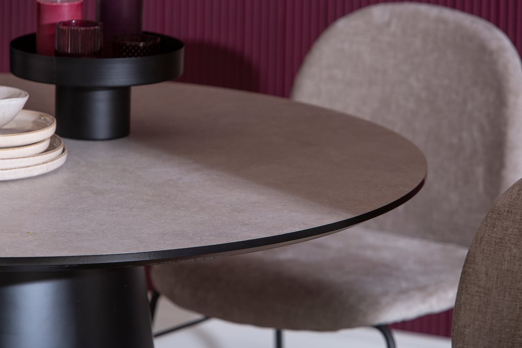 Sophie ruokailuryhmä pyöreä 120cm neljälle: Sophie pyöreä ruokailuryhmä neljälle, beige-musta. Tyylikäs ja moderni ruokapöytä täydentää ruokailutilan. Sopii erinomaisesti niin arkeen kuin juhliin.