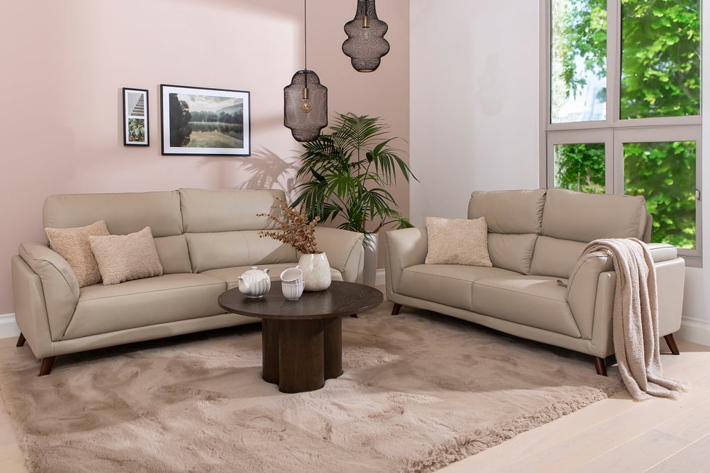 Amalfi 3+2-istuttava sohvakalusto beige nahka/keinonahka