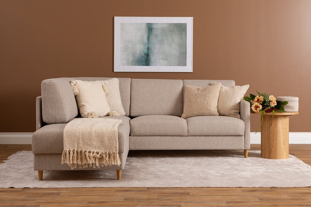 Nobe avokulmavuodesohva vasen, beige, saarni jalka