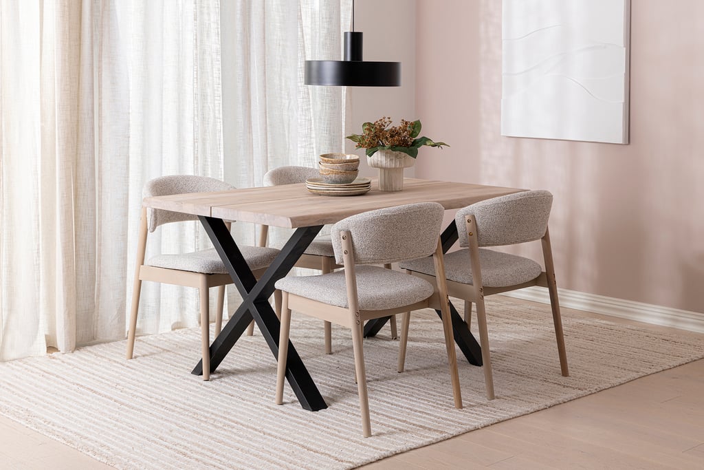 Niela & Estelle ruokailuryhmä neljälle 140x95, valkolakattu tammi, x-jalat