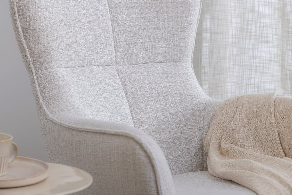 N&L Lisbet lepotuoli & rahi, beige verhoilu, natural tammen värinen runko