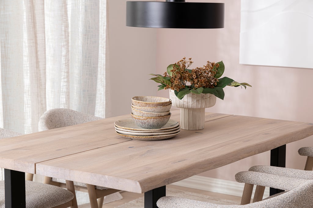 Nicola & Estelle ruokailuryhmä neljälle 140x95, valkolakattu tammi, x-jalat