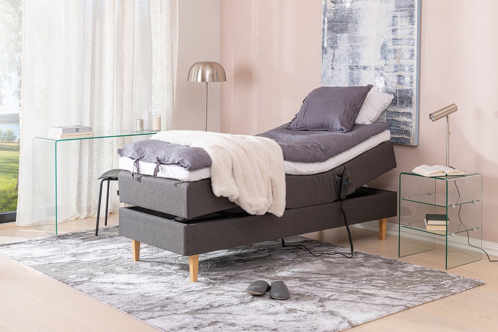 Unelle 400 moottorisänky 80x200cm, Pocket hard, tummanharmaa (sis. Relax-petauspatja ja jalat)