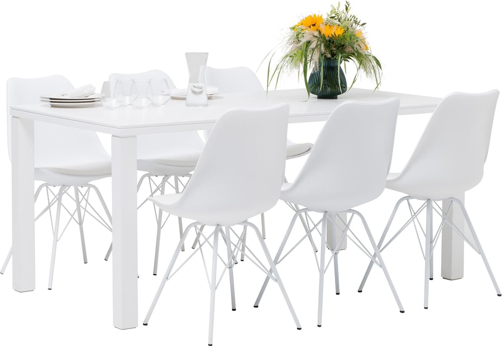 Nova & Concept White ruokailuryhmä 90x170 kuudelle valkoinen: Tyylikäs ruokapöytä kuudelle, moderni ja kestävä. Sopii täydellisesti ruokailutilaan, lisää tyylikkyyttä ja mukavuutta.