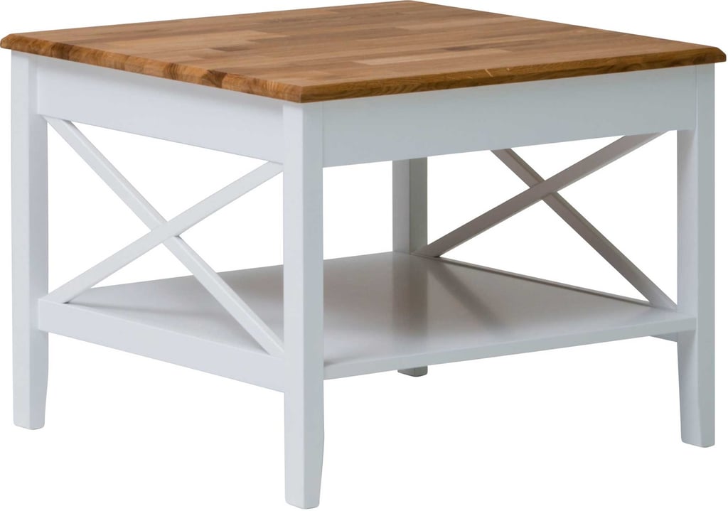 Hovi lamppupöytä 65cm, valkoinen/öljyttytammi: Tyylikäs tamminen lampunpöytä, täydellinen olohuoneen säilytyskalusteeksi. Lisää modernia ilmettä ja käytännöllisyyttä sohvapöydän viereen.