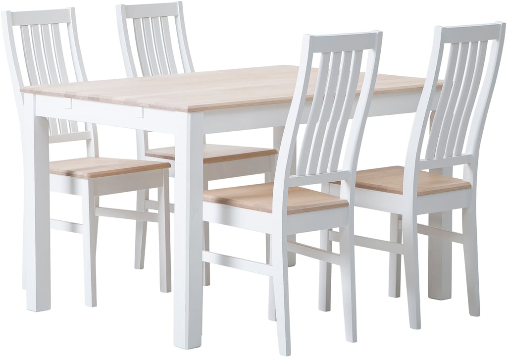 Hovi ruokailuryhmä 120cm neljälle, valkoinen/valkolakattu koivu, Delux-tuoleilla
