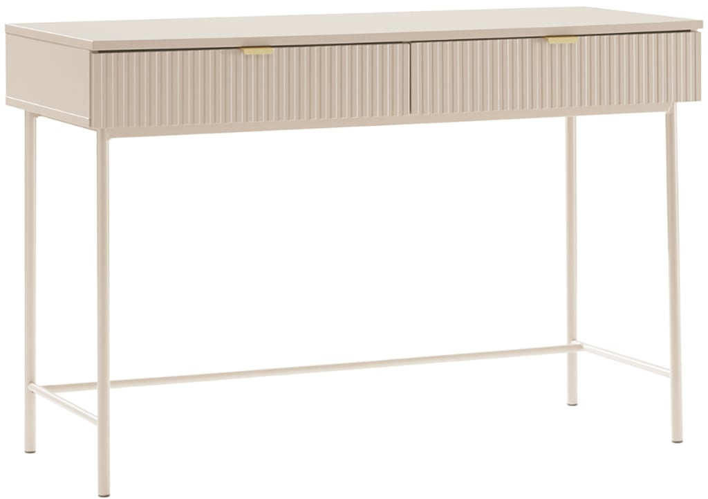 Caisa työpöytä 120x50cm greige: Tyylikäs konsolipöytä greige-värissä, täydellinen toimistoon tai työhuoneeseen. Sopii hyvin tilanjakajaksi tai näyttäväksi työpöydäksi.