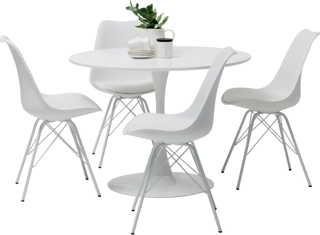 Apollo & Concept White ruokailuryhmä 100cm neljälle valkoinen: Tyylikäs, pyöreä valkoinen ruokapöytä kahdelle, täydellinen ruokailutilan sisustukseen. Kestävä design, moderni ilme. Sopii pieniin tiloihin.