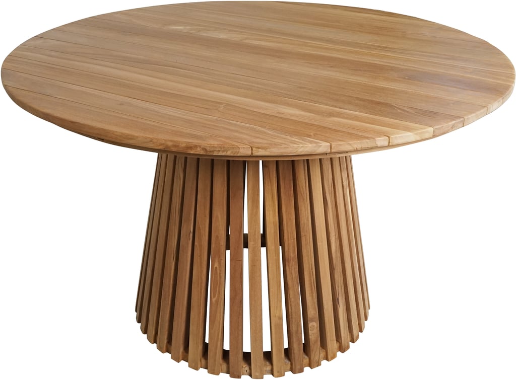 Deco ruokapöytä pyöreä 120cm natural tiikki: Tyylikäs pyöreä ruokapöytä, halkaisija 120 cm, luonnon tiikki. Sopii erinomaisesti terassille tai parvekkeelle ulkoilma-aterioihin.