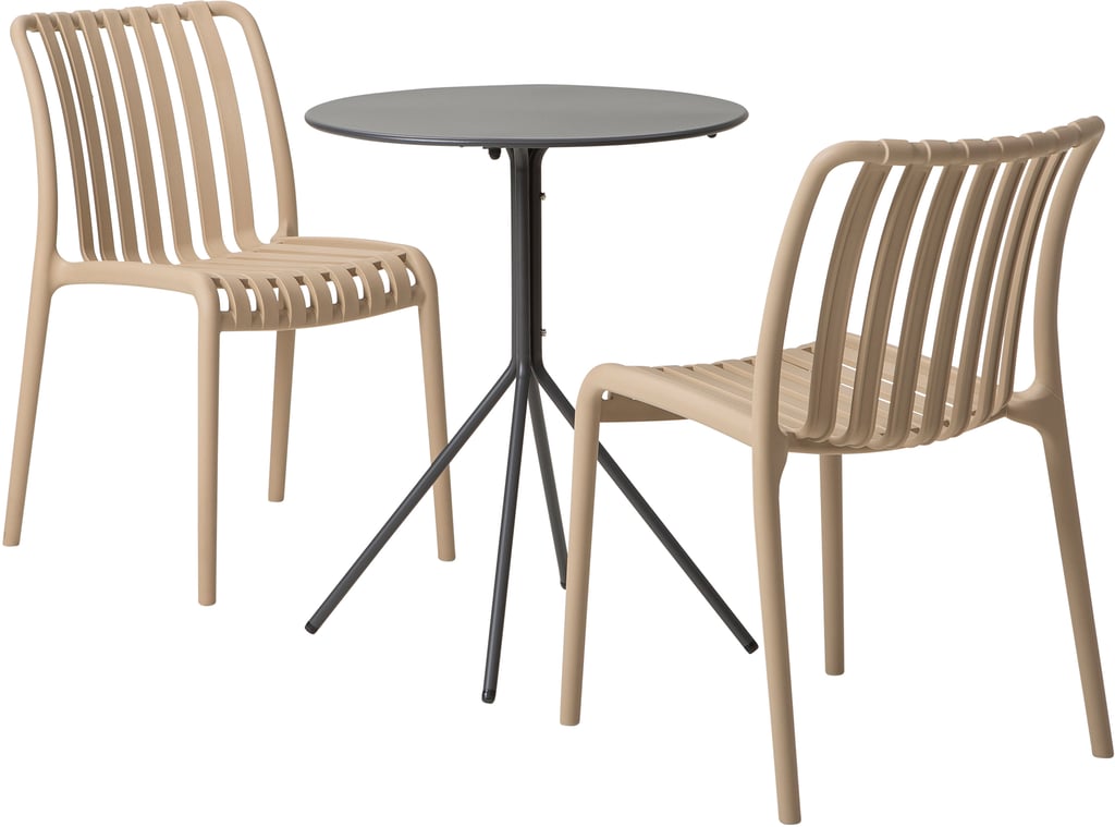 Trento & Avellino ruokailuryhmä pyöreä 60cm kahdelle musta/khaki: Tyylikäs pyöreä parvekepöytä (60 cm) ja kaksi khakinväristä Avellino-tuolia. Erinomainen ruokailuryhmä ulos, täydellinen parvekkeelle tai terassille.