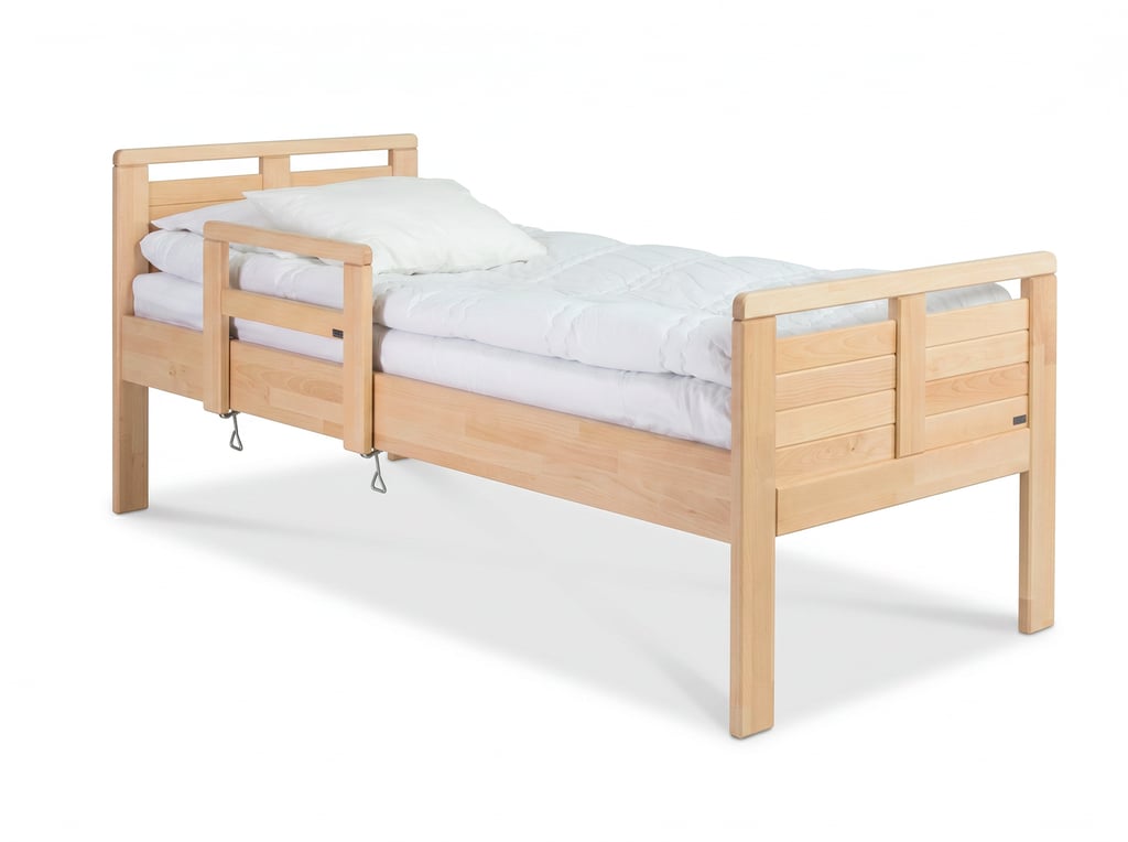 Seniori sänky 90x200 nousutuella, koivu lakattu (reunan korkeus 37cm)