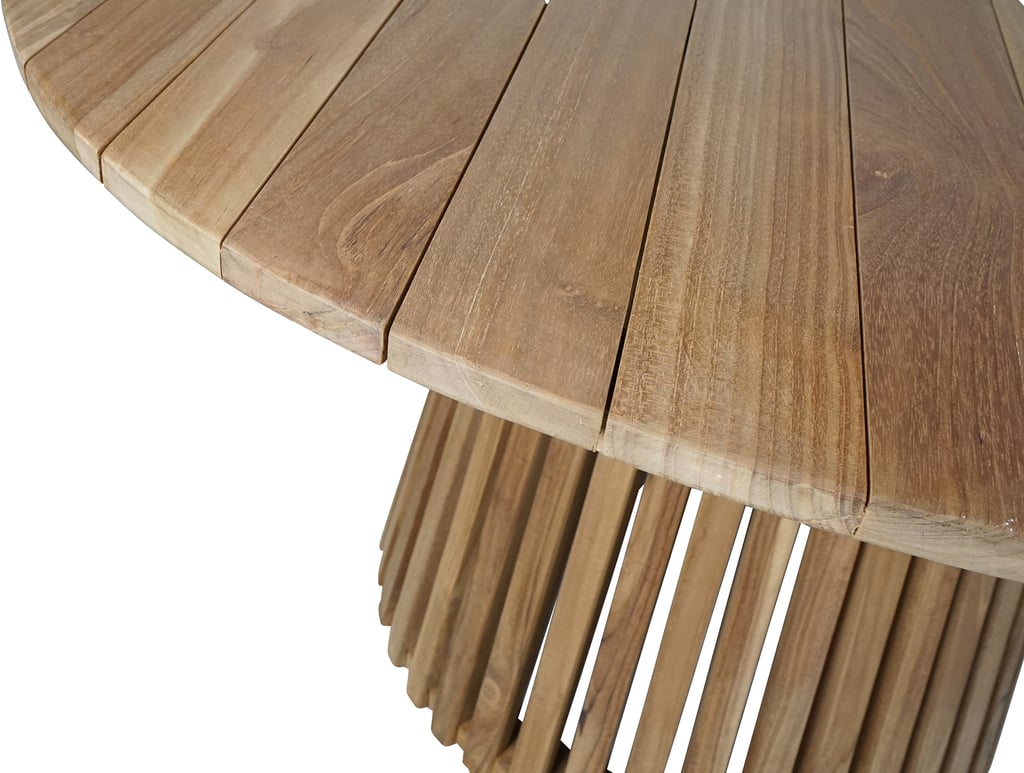Deco ruokapöytä pyöreä 120cm natural tiikki: Tyylikäs pyöreä ruokapöytä, 120 cm, luonnollista tiikkiä. Sopii täydellisesti terassille, parvekkeelle tai puutarhaan. Kestävä ja kaunis ulkokäyttöön.