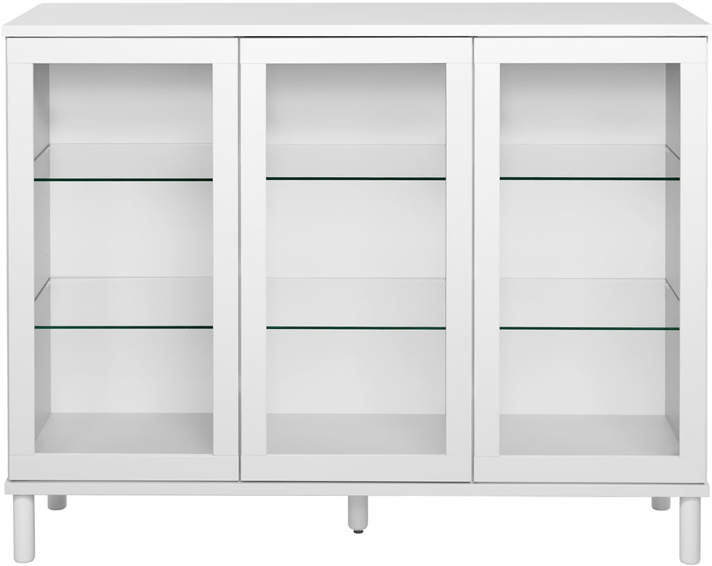 Sata korkea senkki nro 68. 138cm 3 lasiovea valkoinen, pyöreä jalka