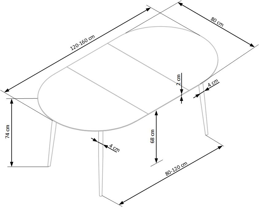 Rinne ruokapöytä jatkettava 120-160cm, tammi / musta