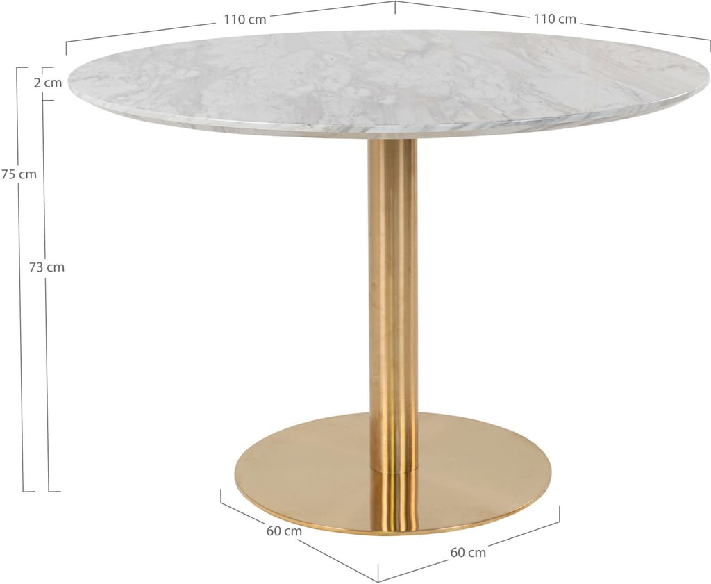 House Nordic Bolzano ruokapöytä pyöreä 110cm, harmaa marmorijäljitelmä / messingin värinen jalka