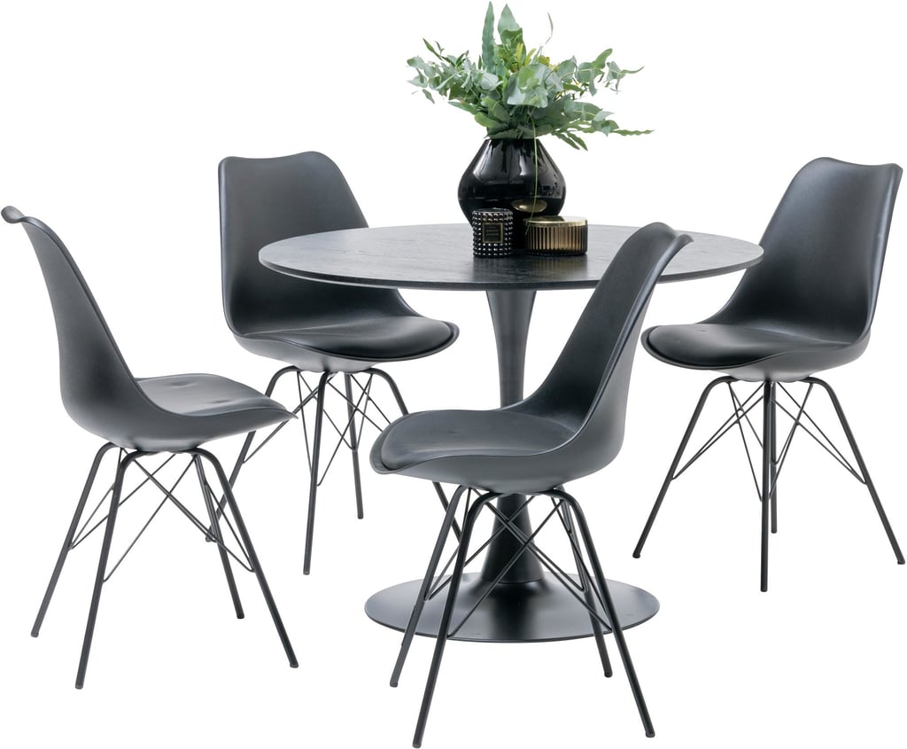 Apollo & Concept Black ruokailuryhmä 100cm neljälle musta: Tyylikäs musta pyöreä ruokapöytä kahdelle, moderni muotoilu, täydellinen intiimeihin ruokailuhetkiin. Sopii erinomaisesti pieniin tiloihin.