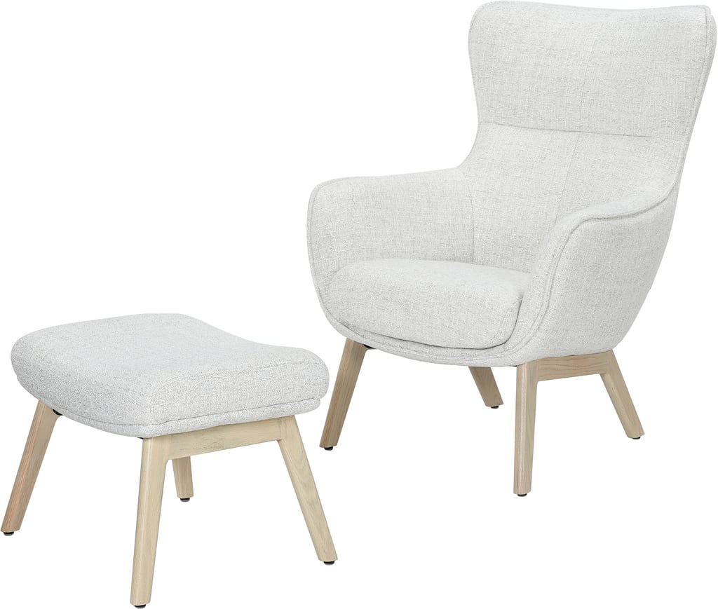 N&L Lisbet lepotuoli & rahi, beige verhoilu, valkovahatun tammen värinen runko