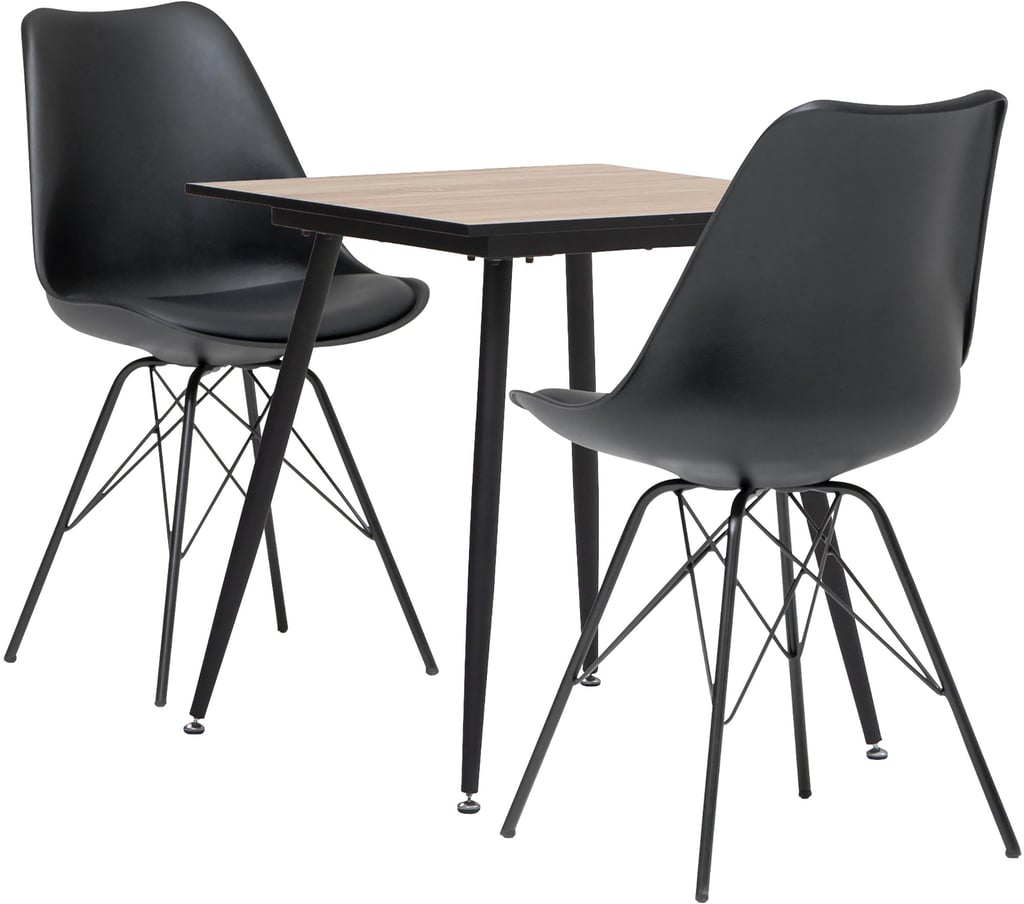 Montpellier & Concept Black ruokailuryhmä (1+2): Tyylikäs Montpellier ruokapöytä kahdelle, musta viimeistely, kompakti 70 cm. Sopii täydellisesti moderniin ruokailutilaan tai keittiöön.