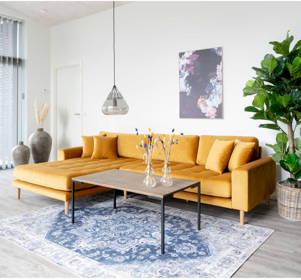 House Nordic Lido divaanisohva vasen, keltainen: Tyylikäs keltainen divaanisohva, joka tuo väriä olohuoneeseen. Erinomainen mukavuus ja moderni muotoilu. Sopii täydellisesti rentoutumiseen ja sisustukseen.