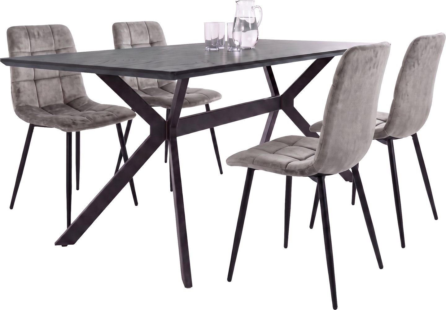 Greta ruokailuryhmä 180x90 neljälle, musta/harmaa