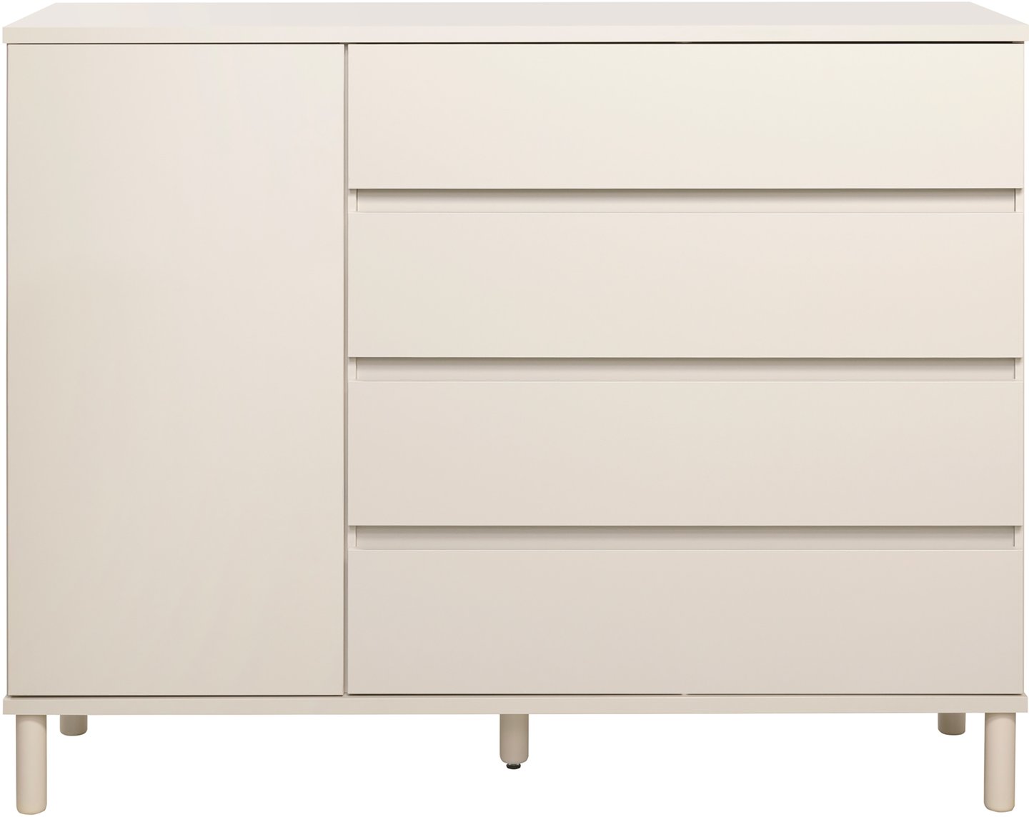 Sata-sarja korkea senkki nro 66. 138cm 1 ovi vasen + 4ltk greige, pyöreä jalka