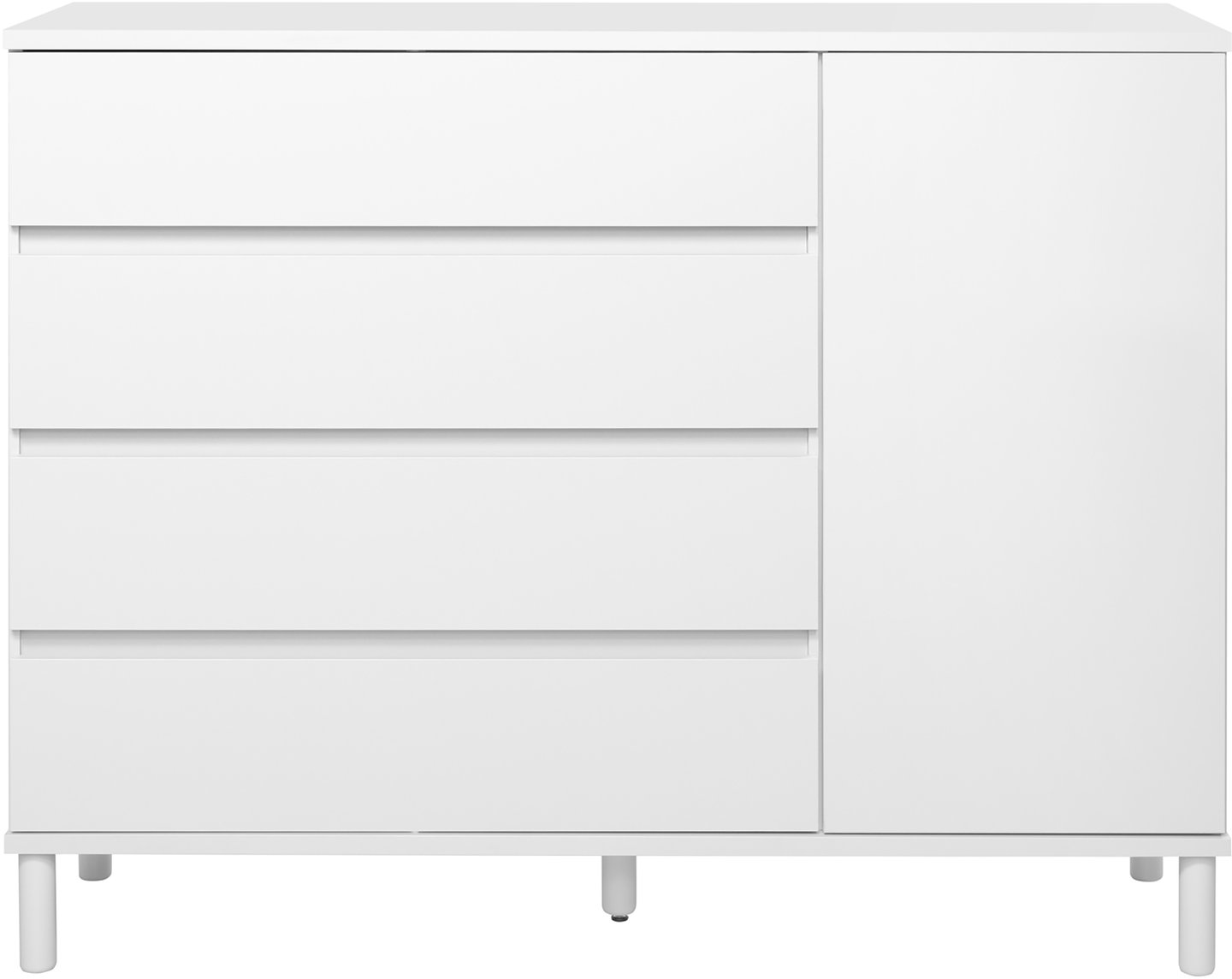 Sata korkea senkki nro 67. 138cm 1 ovi oikea + 4ltk valkoinen, pyöreä jalka