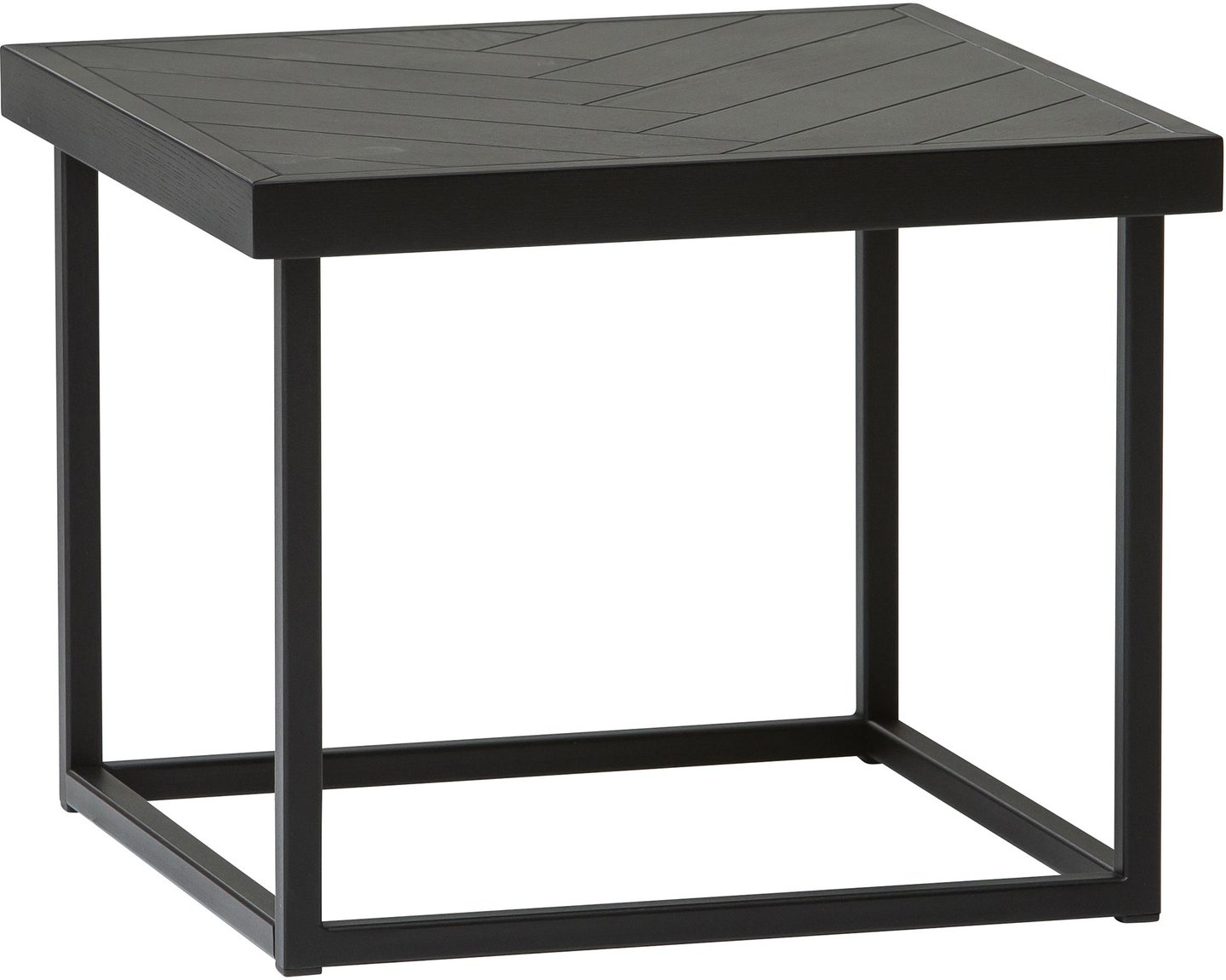 Kaiku sohvapöytä 50x50 musta saarni: Tyylikäs musta sohvapöytä, 50x50 cm, saarnipuusta ja mustista metallijaloista. Sopii olohuoneen sisustukseen ja säilytykseen.
