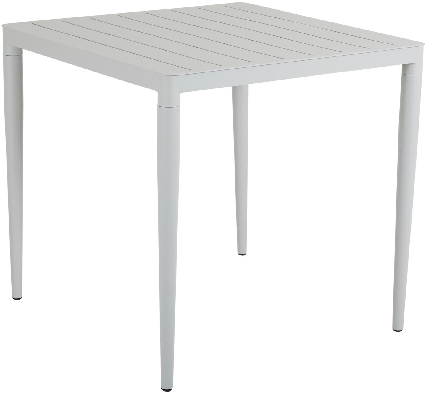 Bigby ruokapöytä 76x76 cm, vaalean harmaa: Tyylikäs vaaleanharmaa ulkoruokapöytä, 76x76 cm. Sopii täydellisesti terassille, parvekkeelle tai puutarhaan. Kestävä ja moderni valinta ulkoilmaterveisiin.