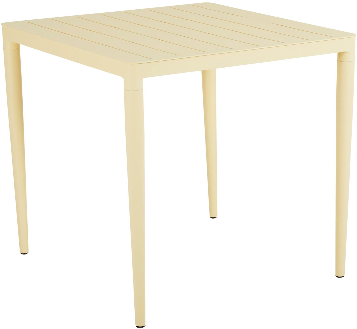 Bigby ruokapöytä 76x76 cm, keltainen: Keltainen ruokapöytä, 76x76 cm, tyylikäs lisä ulkoilmatilaan. Sopii täydellisesti terassille, parvekkeelle tai puutarhaan.